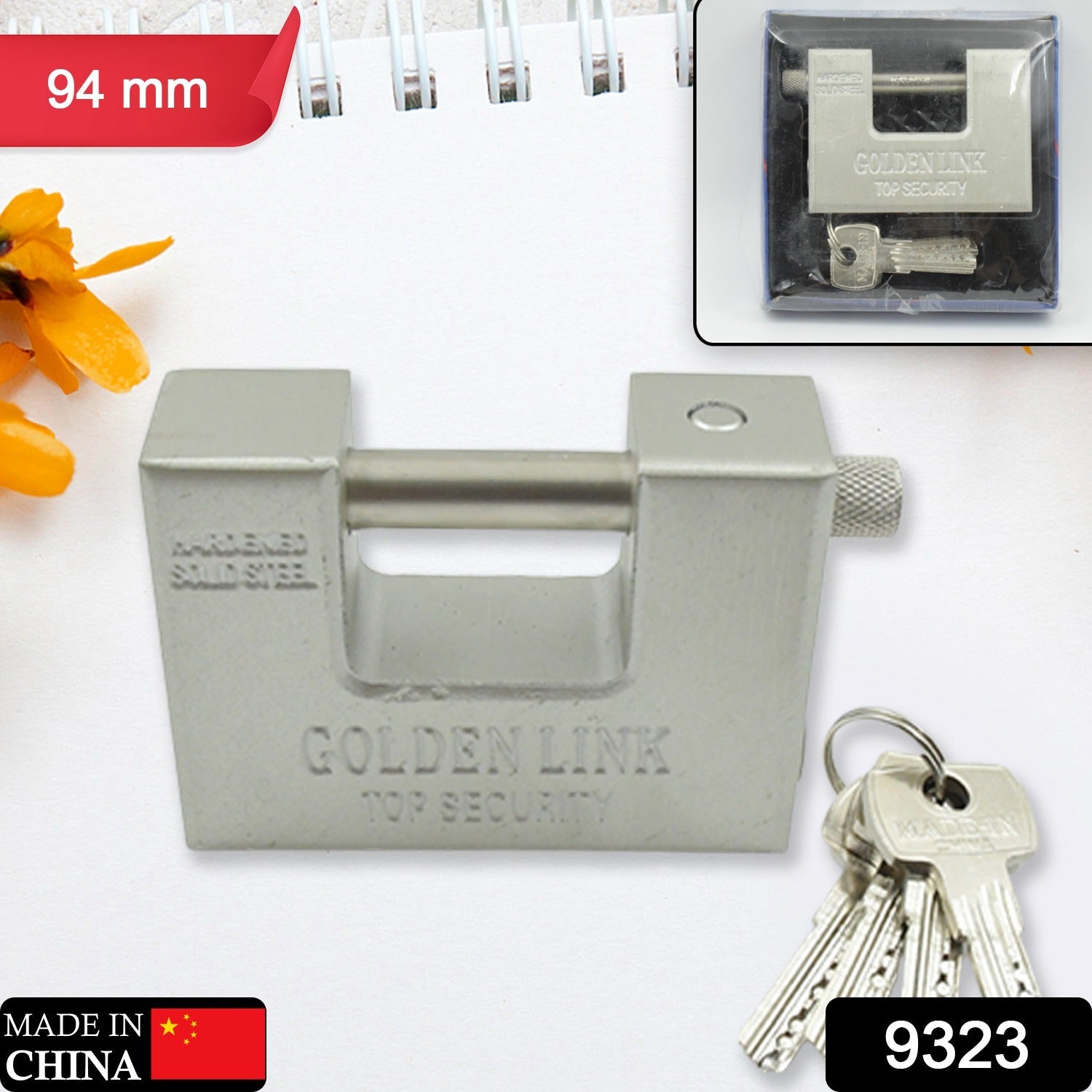 9323 Stainless Steel Padlock | Rectangular Shape | Hardened Steel | High Resistance With 5 Keys, Door Lock for Home Dormitory, Waterproof Antirust Anti-theft Padlocks Outdoor Gate Shed Locks Warehouse Big Door Drawer Lock (94 MM) 9323 Stainless Steel Padlock | Rectangular Shape | Hardened Steel | High Resistance With 5 Keys, Door Lock for Home Dormitory, Waterproof Antirust Anti-theft Padlocks Outdoor Gate Shed Locks Warehouse Big Door Drawer Lock (94 MM)